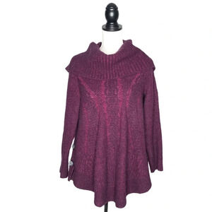 Angel of The North Anthropologie Cowl Neck Boucle Cableknit Side Button sweater